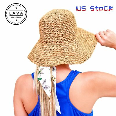 Summer Ladies Sun Beach Straw Hat Floppy Foldable Wide Brim Womens Gardening NEW $10.13