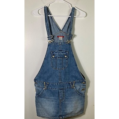 #ad Womens Vintage Unionbay Denim Overall Mini Skirt Dress Blue L Cotton $25.20