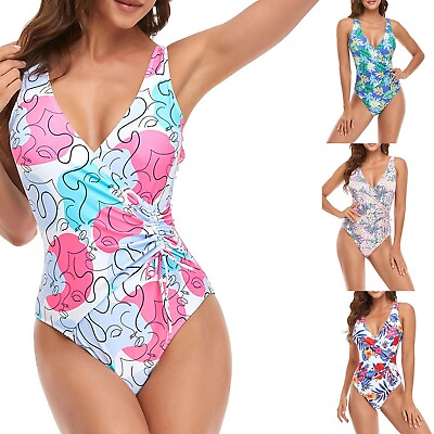 #ad Swimsuit Women Bikini 1 Piece Floral High Waisted Loose Fit Summer Holiday Wear $14.99