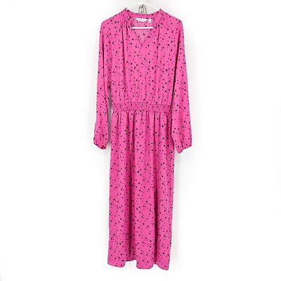 #ad Candace Cameron Bure Star Print Long Sleeve Maxi Dress Hot Fuchsia Womens Size M $22.00