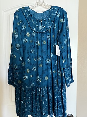 #ad #ad NWT Long Sleeve Blue Floral Dress Women’s S $16.40