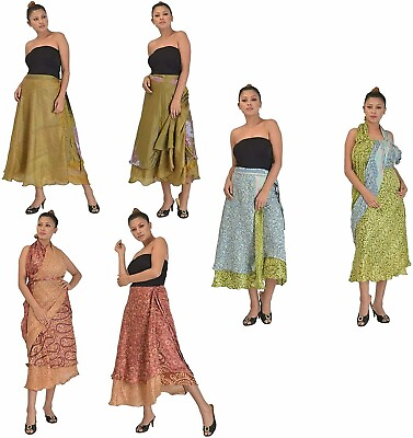 #ad 2 PCS Skirt Women Wrap Around Silk Skirt Indian $23.53