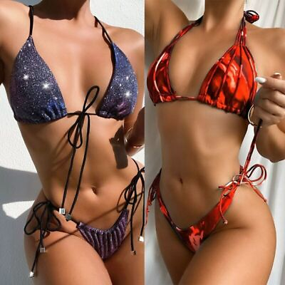 #ad Womens Sexy Triangle Brazilian Push Up Bikini Set Swimwear Bandage Bathing Suits $24.35