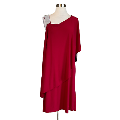 #ad Ramp;M Richards Women#x27;s Cocktail Dress Size 14W Red Rhinestone Trim Shift $69.99