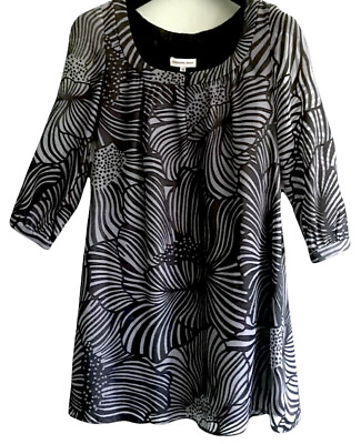 Christopher Deane Cocktail Dress 3 4 Sleeve Scoop A Line Black Gray 10 New $28.00