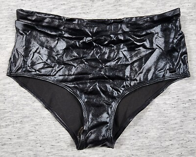 #ad Shiny Faux Leather Bikini Bottoms High Waist Stretchy Womens Size Small Black $12.00