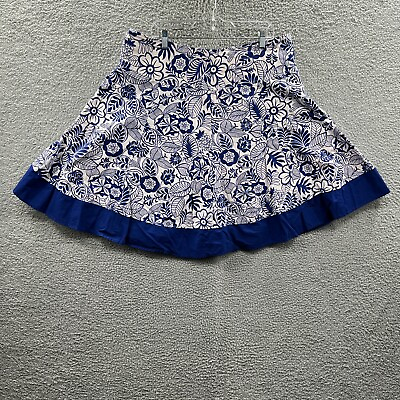 #ad Jessica Womens Flare Skirt 16W Blue White Floral 100% Cotton Lined Back Zip $14.99