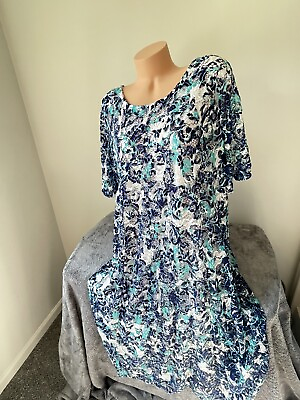 #ad Catherines Maxi Dress Size 3X 26 28 Lace Stretch Navy Teal White 4768 Long $36.00