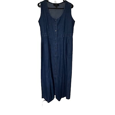 #ad British Khaki Dress Small Button Front Maxi Long Modest Denim Cotton $18.00