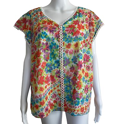 Talbots Women#x27;s 1Xp Plus Petite 1X Multicolor Petal Top Lined Embroidered  $28.00