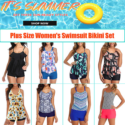 Women#x27;s Two Piece Swimsuits Bathing Suits Tankini Swimwear Scoop Neck Beachwear $17.00
