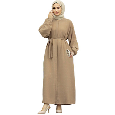 #ad Modest New Women Kaftan Muslim Long Sleeve Maxi Dress Abaya Islamic Evening Robe C $45.07