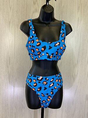 #ad #ad Women#x27;s Two Piece Printed High Waisted Swim Set Size M Blue Multi NEW MSRP $89 $16.99