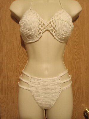 #ad Hand Crochet Thong Bikini Set Size Medium $16.00