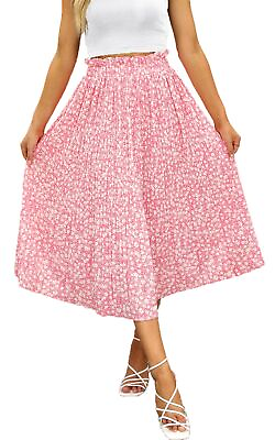 #ad Pink Skirts for Women Trendy Summer Beach Casual High Waisted Midi Skirt Boho... $28.54