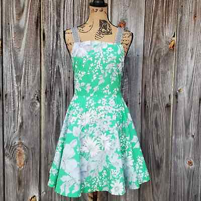 Tuckernuck Lila Dress S Flare Green Floral Apron Pinafore Sundress Low Back NWT $125.00