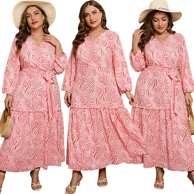 #ad Plus Size Women Floral Bohemia Long Sleeve Maxi Dress Casual Kaftan Abaya Dubai C $43.23