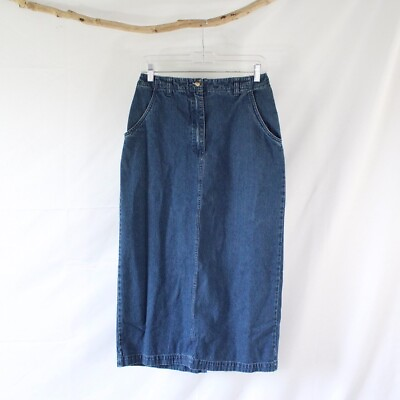 #ad Studio Works Long Modest Blue Jean Skirt Size 8 Denim Maxi Back Slit Skirt $20.00