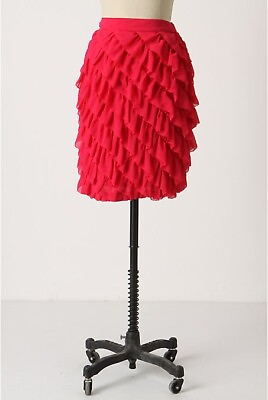 #ad Odille Size 8 Pencil Skirt Hot Pink Anthropologie Ruffle Knee Length High Waist $55.00