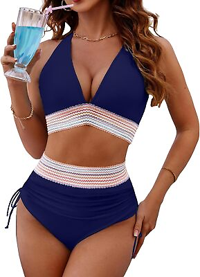 #ad BMJL Womens High Waisted Bikini Sets Tummy Control Swimsuits Sexy V Neck Two Pie $67.84