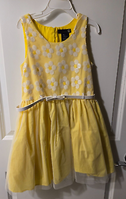 #ad Girls Yellow and White Floral Dress Size 7 Spring Summer Easter $9.00