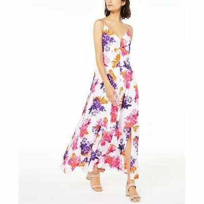 #ad Bar III Woman#x27;s V Neck Floral Maxi Dress White Pink 8 Sleeveless New with Tags $29.00