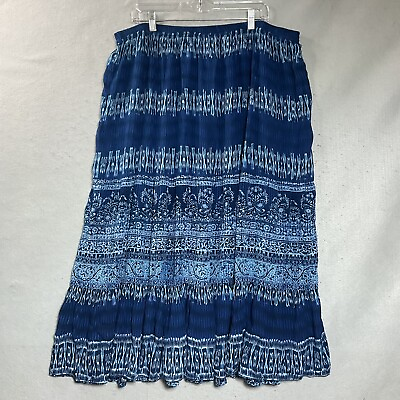 #ad #ad Boho Skirt Women Plus 2X Blue Geometric Pull On Flowy Maxi Modest Coastal Ladies $34.97