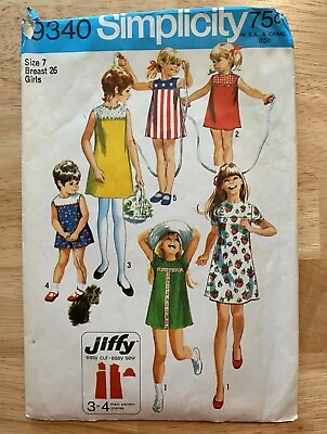 #ad Simplicity sewing pattern 9340 Jiffy summer dress girl size 7 vtg 1971 $5.00