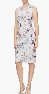 #ad New Alex Evenings Floral Side Ruched Cocktail Dress Size 8 $229 $89.97