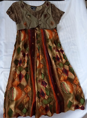 Carole Little Petite Dresses Womens Sz 6 Capsleeve Maxi Faux Vest Boho Hippie $39.95