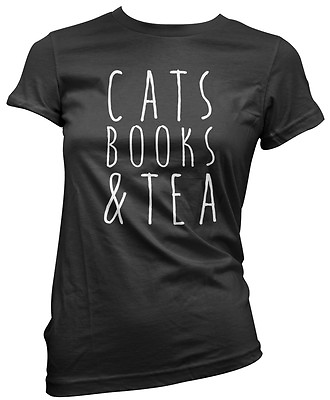 Cats Books and Tea Cute Tumblr Hipster Womens T Shirt GBP 13.99