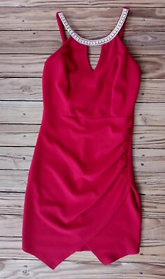 #ad 🌹Papaya Women#x27;s Burgundy Sexy Mini Ruched Cocktail Dress Jeweled Neckline M🌹 $49.99