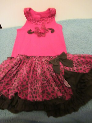 U Girls Size 5 Pink and Brown 3 Layer Skirt Dress Real Full $7.99