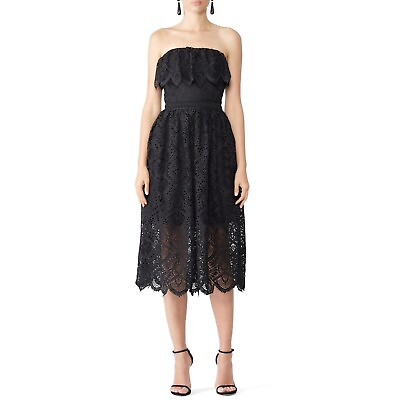 #ad #ad Shoshanna Black Lace Eleanora Strapless Midi Dress Cocktail Black 4 $99.99