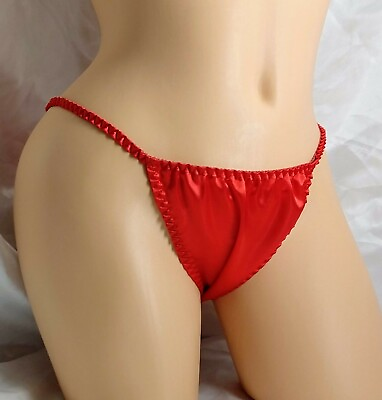 Red Satin String Bikini panties classic style for women and men $29.89