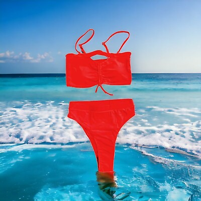 2 Piece Bikini Bathing Suit Women#x27;s Teen Size Small Orange Cruise Vacation Beach $15.99