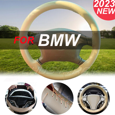 Beige 37 38cm DIY PU Leather Warming Car Steering Wheel DIY Cover For BMW $17.99