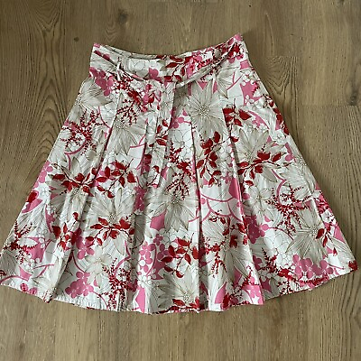 #ad Next Skirt 00s Floral UK 10 Flared White Pink Red Multi Tie Belt Boho Holiday GBP 9.99
