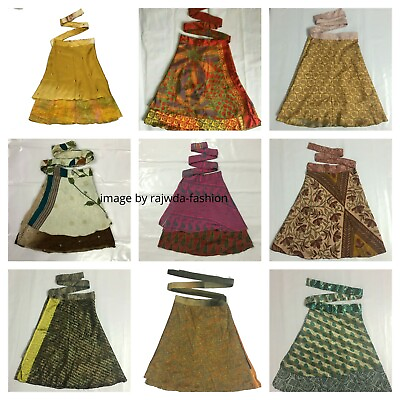 #ad 20 PC Mini Skirts Women Indian Vintage Silk Wrap Bohemian Skirts Gypsy Hippie $83.20