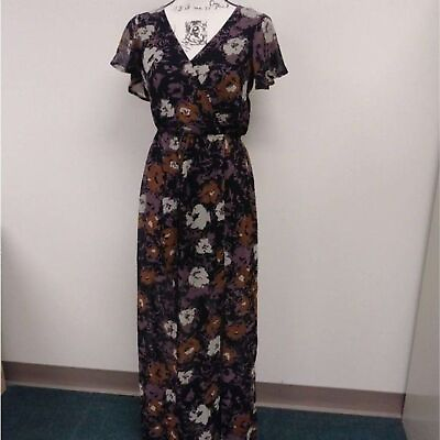#ad Charlotte Russe Black Floral Maxi Dress Short Sleeves Size Small $20.00