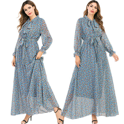 Elegant Women Holiday Chiffon Floral Long Sleeve Maxi Dress Casual Evening Party $30.67