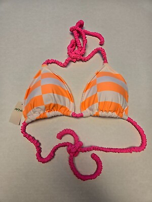 #ad NWT American Eagle Aerie Orange White Checkered Bikini Top Pink Adjustable $13.99