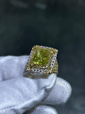 #ad 14k Yellow Gold Diamond Vintage Cocktail Design Peridot Halo Ring Size 7 Gift $1095.00