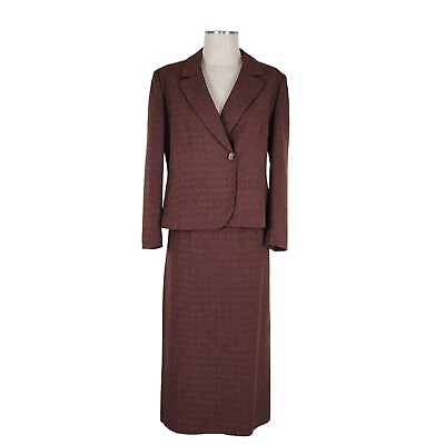 #ad Le Suit Maxi Skirt Suit Size 14P Back Zip Skirt 1 Button Blazer Brown Lined $47.96