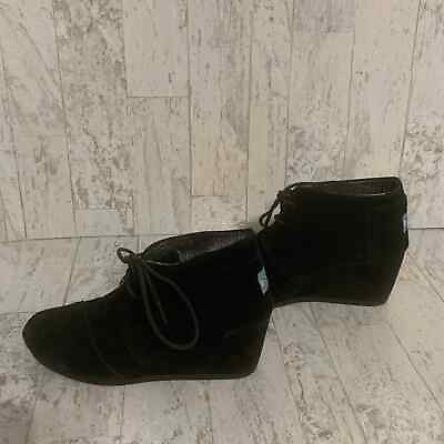 #ad TOMS Womens Boots Size 6 Black Suede Wedge Lace Up Ankle Booties Closed Toe $25.00
