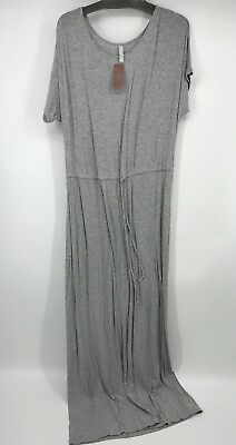 TUA Heathered Gray MAXI DRESS Size L Elastic waist Belt Raglan short sleeve EUC $8.50