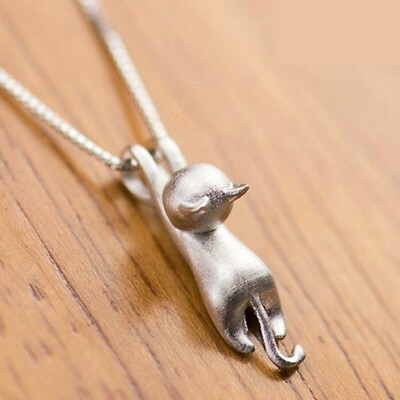 Cute Cat 925 Silver Filled Necklace Pendant Women Men Girl Party Jewelry Gift C $2.60