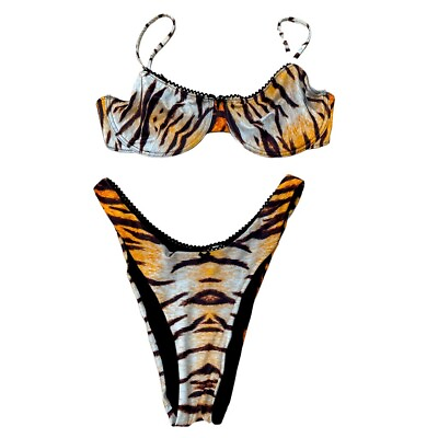 #ad Charlie Holiday Women’s Tiger Print Bathing Suit Bikini Swimwear Swimsuit Size L $19.50