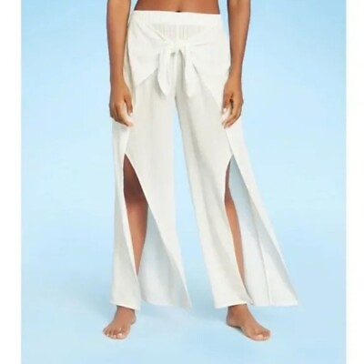 #ad Kona Sol White Tie Waist Beach Cover Up Pants women#x27;s size medium $22.45
