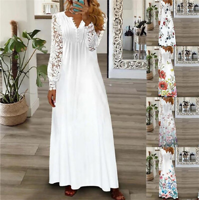 Womens Holiday Floral Maxi Dress Ladies Lace Casual Boho Long Dress Sundress $18.74